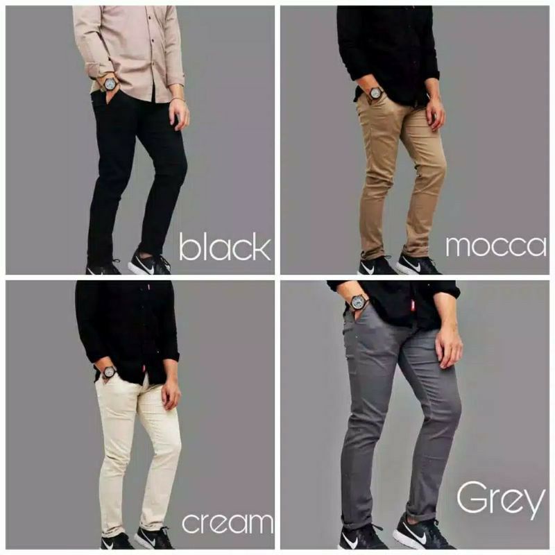 CELANA CHINO Panjang pria Slimfit KERJAHARIAN Santai Casual Formal Hitam Abu Cream Mocca Size 27-38