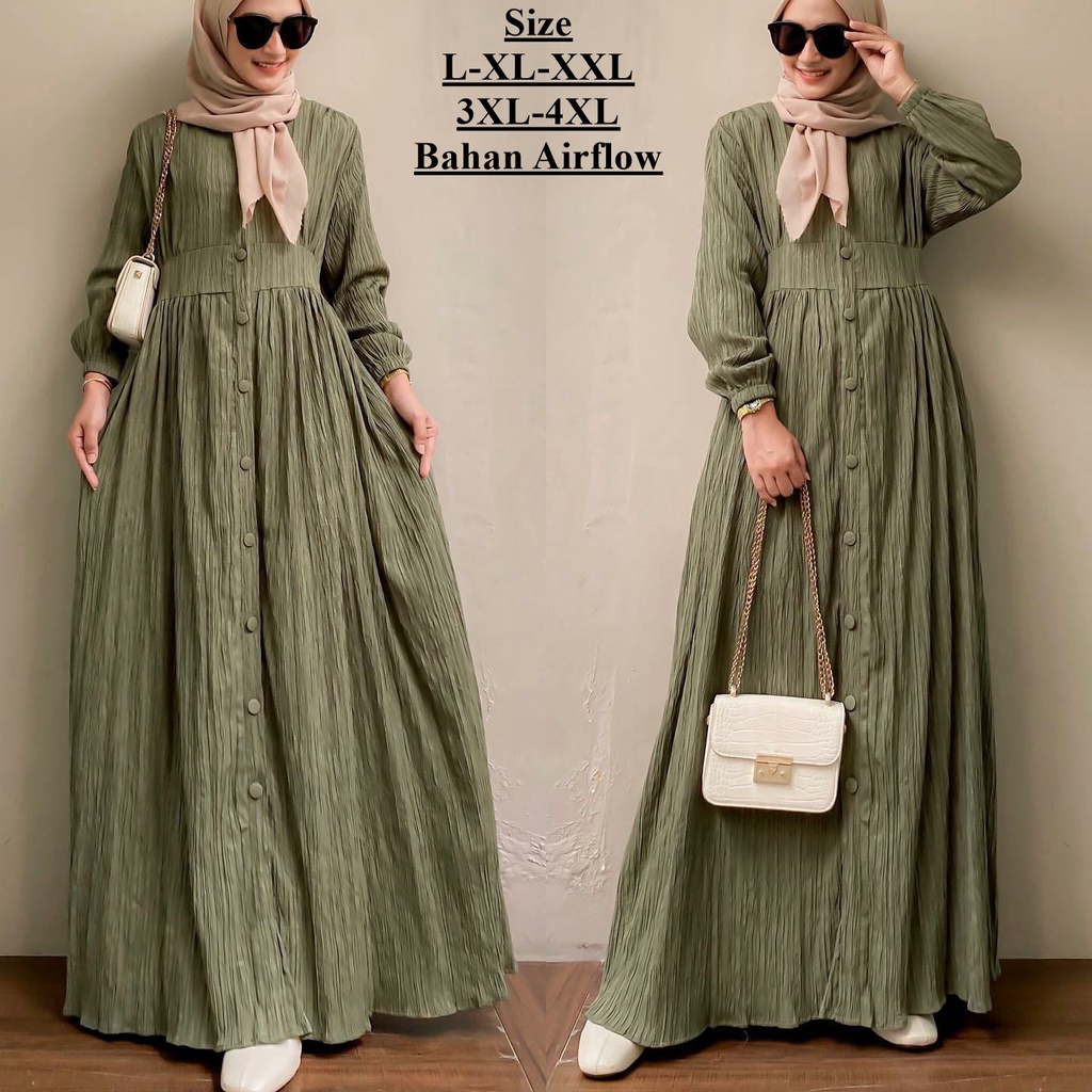 gamis lebaran 2025 model gamis terbaru Elif Dress Big Size Ukuran L XL XXL XXXL 5L Bahan Airflow Ade