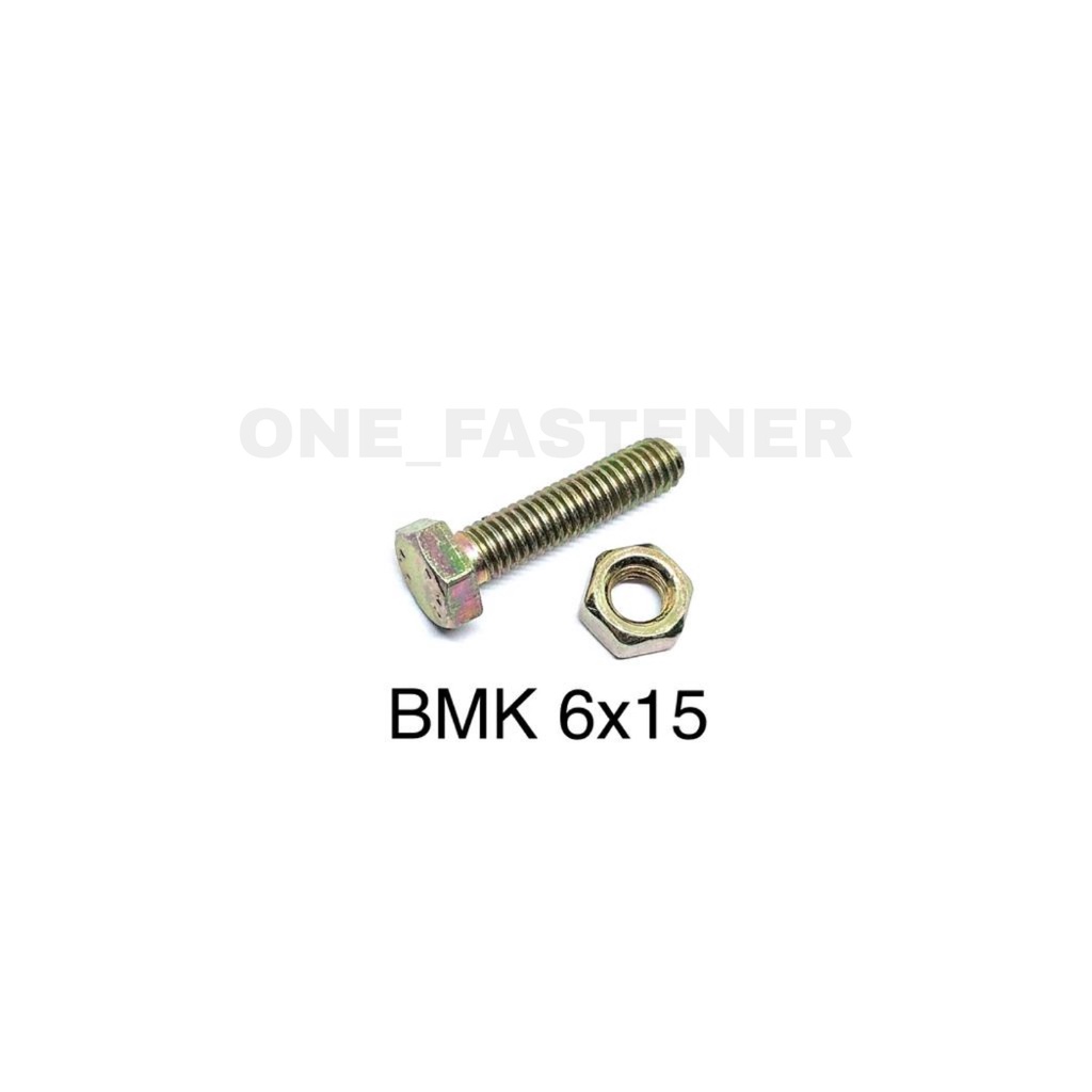 100 pcs Baut Mur M6x15 Kuning BMK 6mm Panjang 1.5cm Kunci 10 M6 6x15