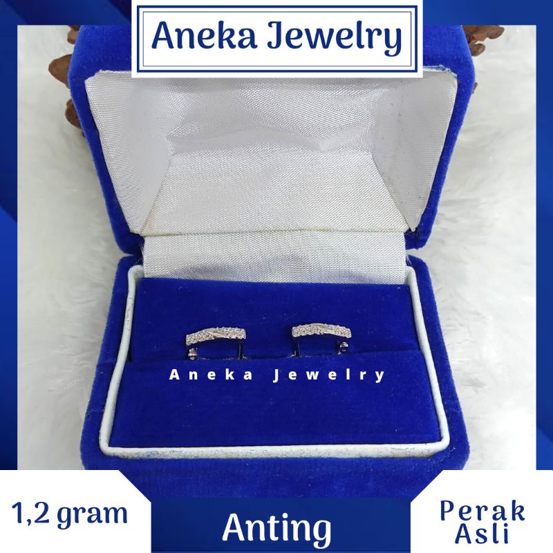 Anting Jepit Listring Mata2, Perak 925, Lapis Emas Putih