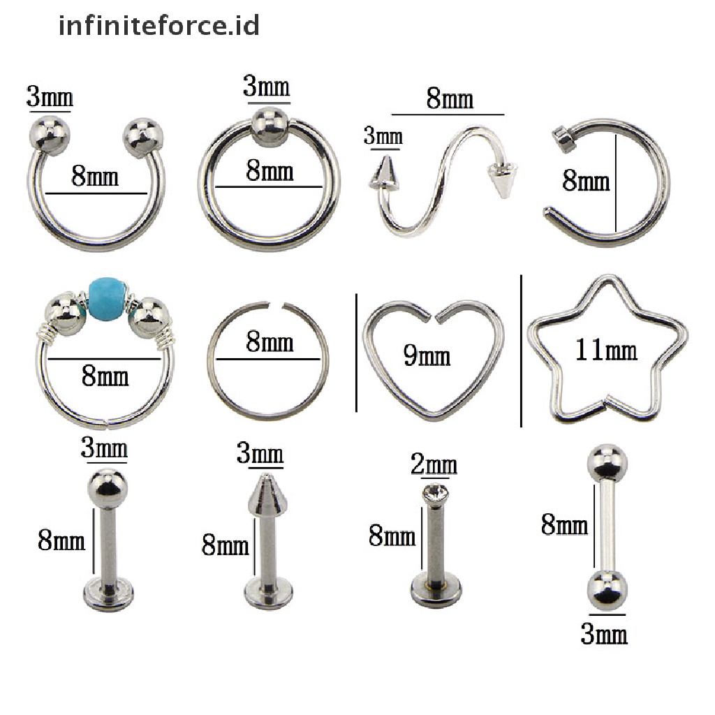 Infiniteforce.id 12pcs / Set Cincin Tindik Tubuh / Hidung Unisex Dewasa