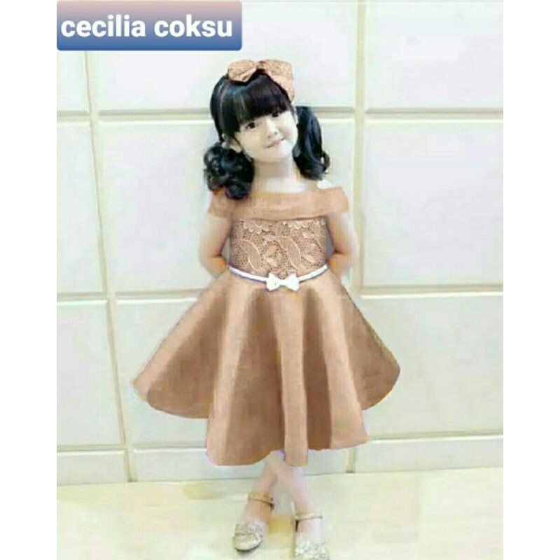 Mini Midi Dress Kondangan Pesta Anak Balotelli Brukat Cecilia Basic Kid Kids