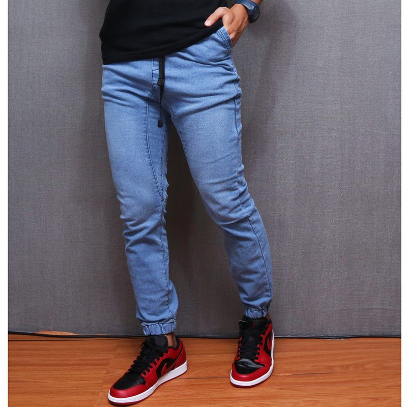 Celana Joger Jogger Jeans Pria Panjang Jogger Pants Polos Denim Premium Ngaret Dewasa Murah