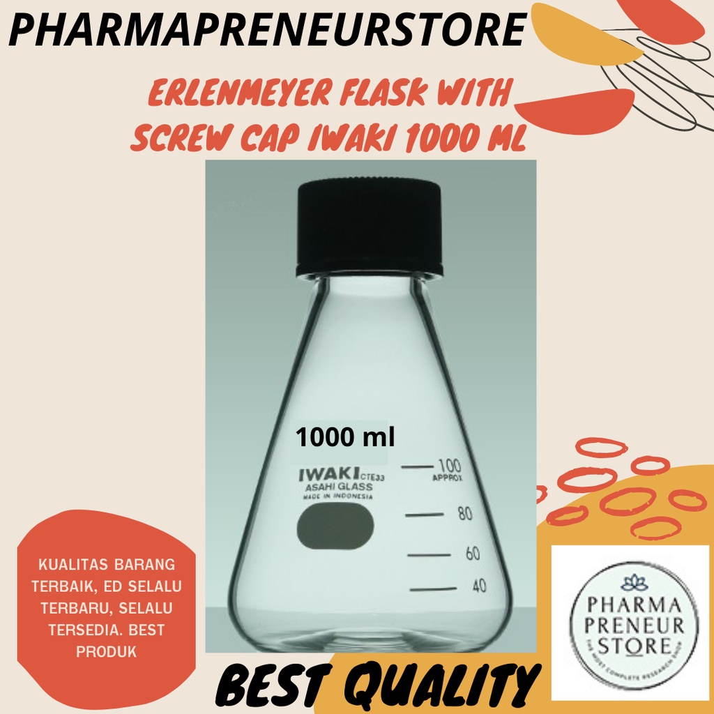 ERLENMEYER FLASK WITH SCREW CAP IWAKI 1000 ML / 1 LITER BEST PRODUCT BEST QUALITY