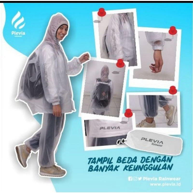 Jas Hujan Stelan Jaket Celana Transparan Plevia Diamond Backpack 7001