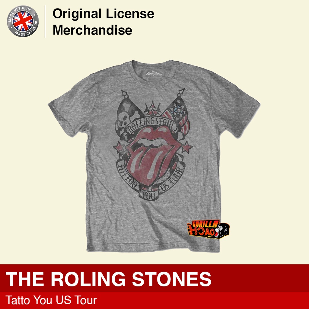 Kaos Baju Grey Peendek Dewasa Pria Wanita Band Musik Original ROLLING STONES Tatto You Us Tour