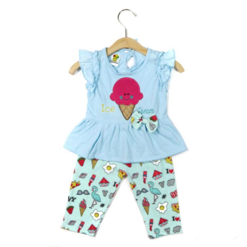 SETELAN FASHION PAKAIAN BAJU ANAK PEREMPUAN 1 TAHUN MOTIF ICE CREAM PITA