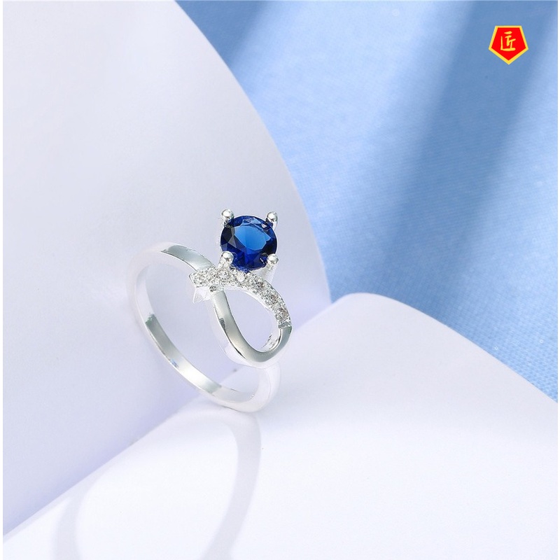 [Ready Stock]Retro 925 Silver Bow Sapphire Ring