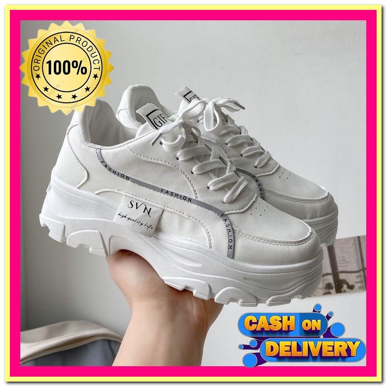 Sepatu Sneakers Sneaker Spatu Putih Polos Wanita Murah Ori Terbaru Ns 34 Aid 0105, Gratis Kaos Kaki 
