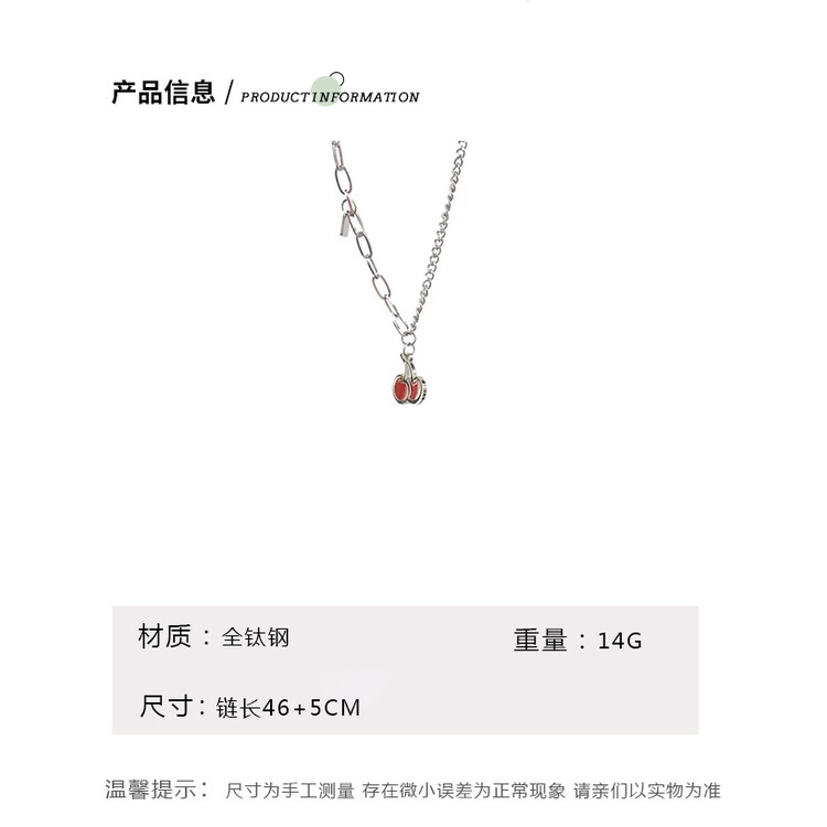 Jepang dan Korea gaya manis segar red cherry kalung wanita hip hop titanium steel asimetris jahitan