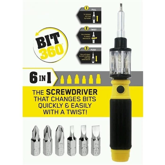 obeng Serbaguna Multifunction 6 in 1 Screwdriver BIT 360 Multifungsi Terlengkap