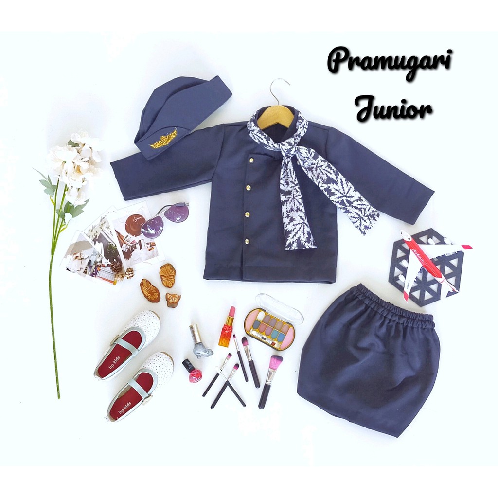 KOSTUM PRAMUGARI JUNIOR WARNA HITAM / PRAMUGARI ANAK / KOSTUM PROFESI ANAK / BAJU ANAK PEREMPUAN (RE