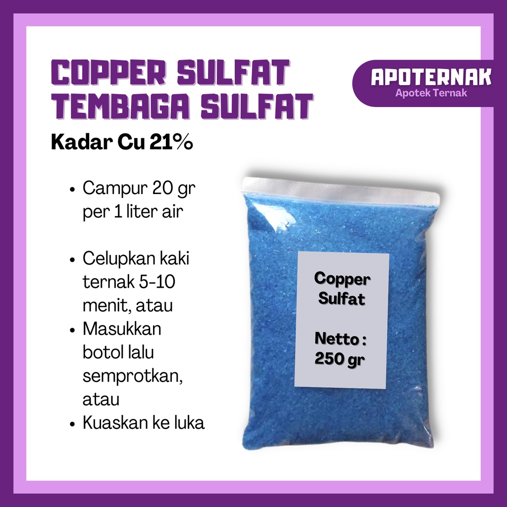 COPPER SULFATE 250 gr | Tembaga Sulfat/Terusi Obat Infeksi dan Luka Terbuka Pada Kuku Ternak Sapi Kambing Domba PMK | Apoternak