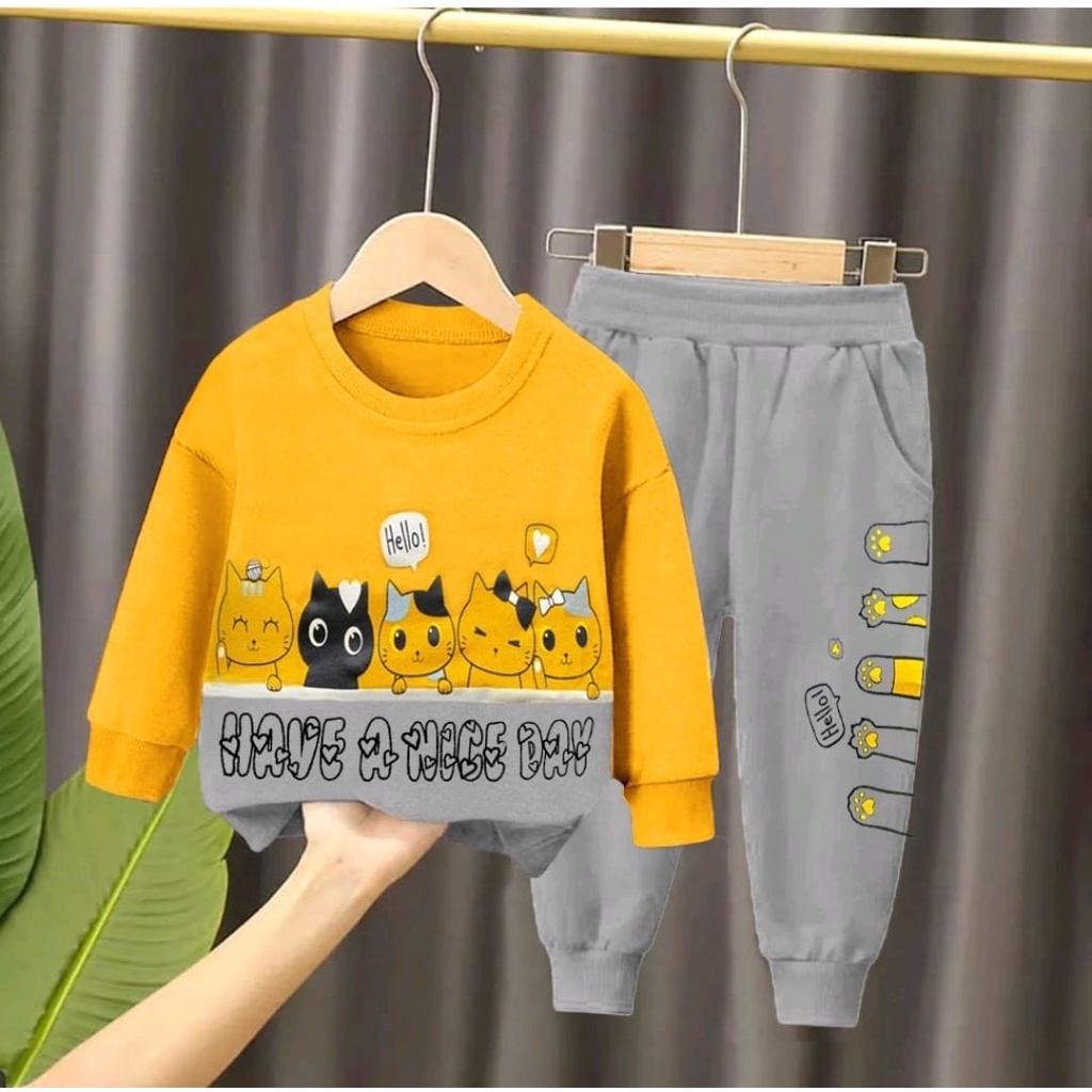 SETELAN SWEATER ANAK BAJU ANAK PEREMPUAN MOTIF POP KITTY 1-5 TAHUN SETELAN BAJU ANAK PEREMPUAN TERBARU