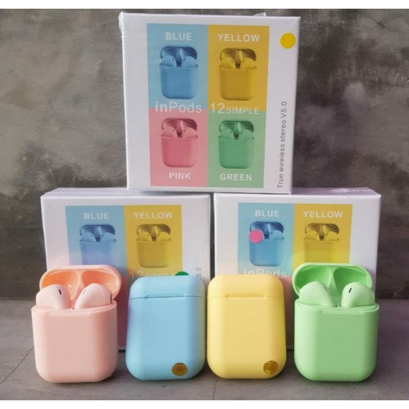 Headset Bluetooth Wireless I12 macaron TWS