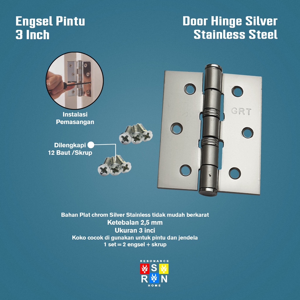 Engsel Pintu / Jendela TEBAL 3 inch SILVER Resonance Home