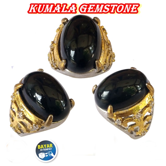 Cincin Batu Akik Kecubung Tanduk Hitam Pekat