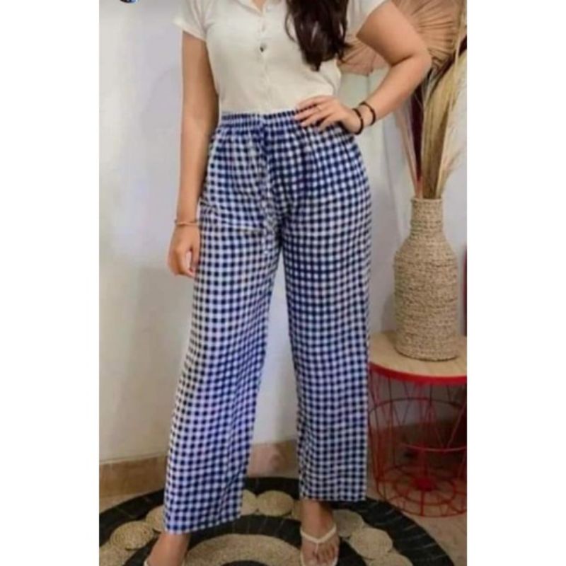 CELANA KULOT PANJANG MOTIF KOTAK KHAS BALI/CELANA PANJANG MURAH-Kotak nevy