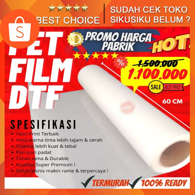 

pet film DTF 60cm 1roll (100meter) super premium kertas film DTF roll
