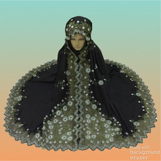 Mukena Bordir Padang Bukittinggi Kualitas Premium Warna Hitam Bordir Hijau KW1010