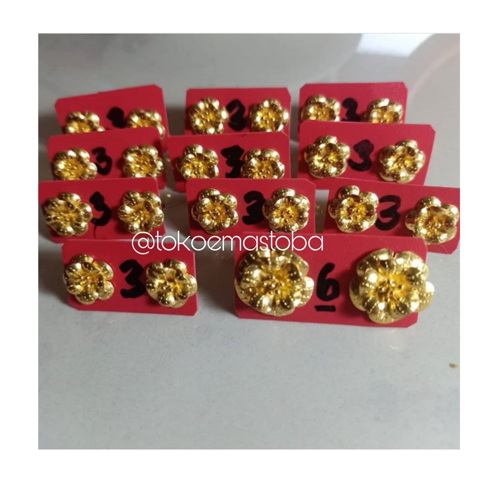 anting mawar emas toba emas balige 3 gram