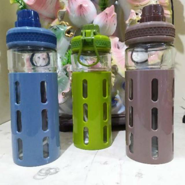 BOTOL MINUM KACA MOTIF COVER PLASTIK 750ML