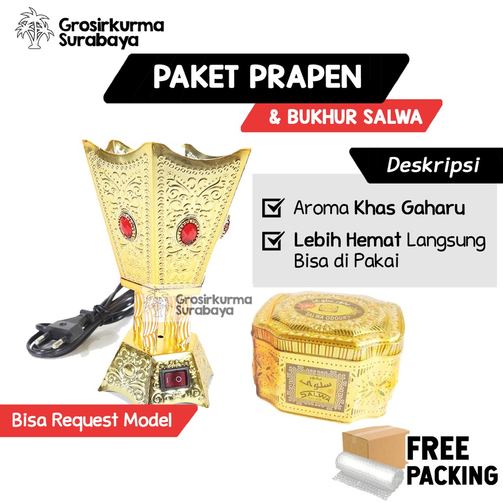 Paket PRAPEN ELEKTRIK KABEL + DUPA BUKHUR SALWA ODOUR Oud Premium Aroma Gaharu Kalimantan Miniatur Timur