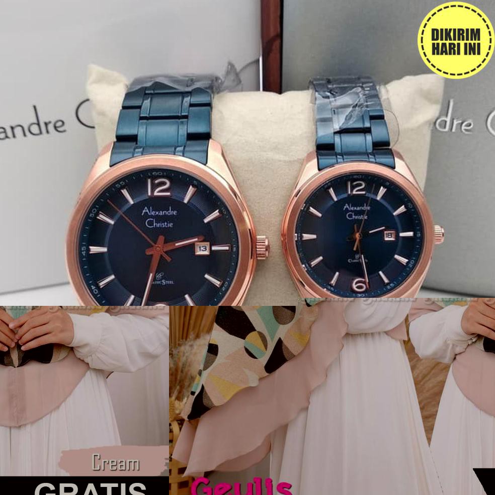 (BAYAR DITEMPAT) OE4247 JAM TANGAN PASANGAN ALEXANDRE CHRISTIE ORIGINAL AC 8583 MD LD BLUE ROSEGOLD