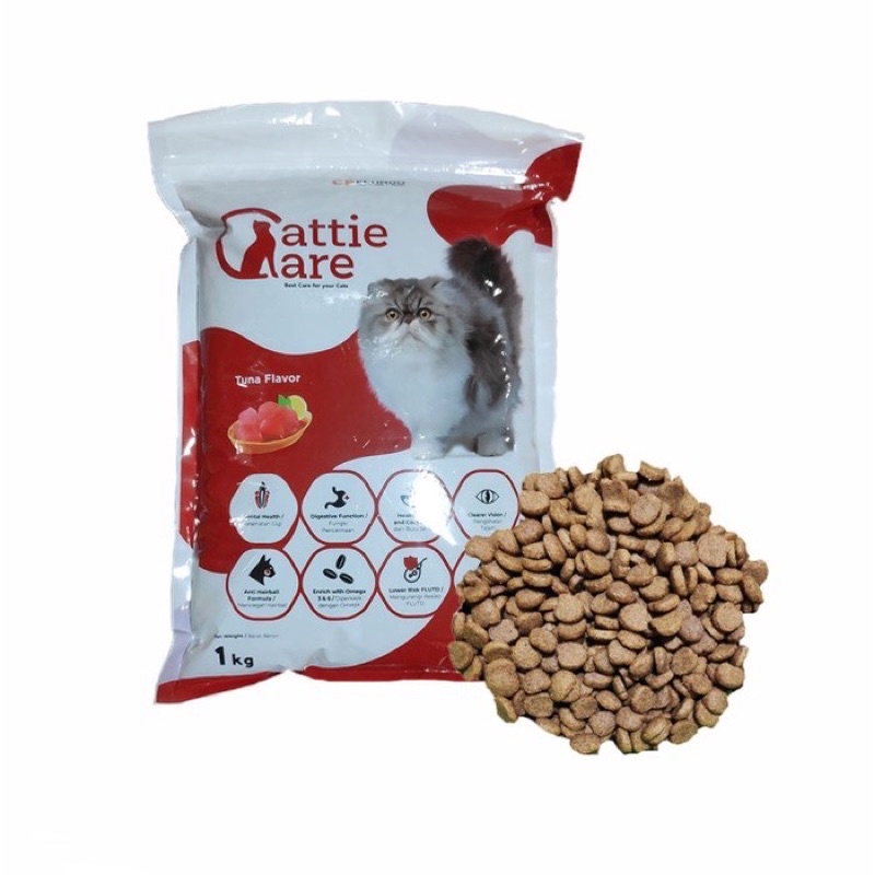 MAKANAN KUCING CATTIE CARE TUNA REPACK 1kg DRY food kitten adult