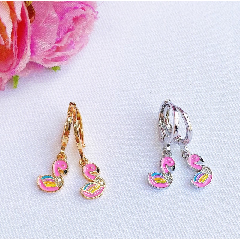 Anting Anak Pink Flamingo Lapis Emas