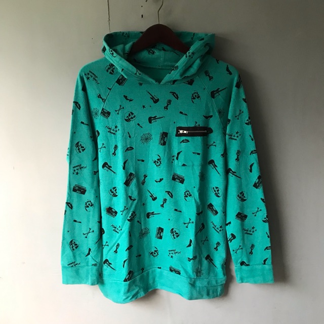 Hoodie full print hijau tosca