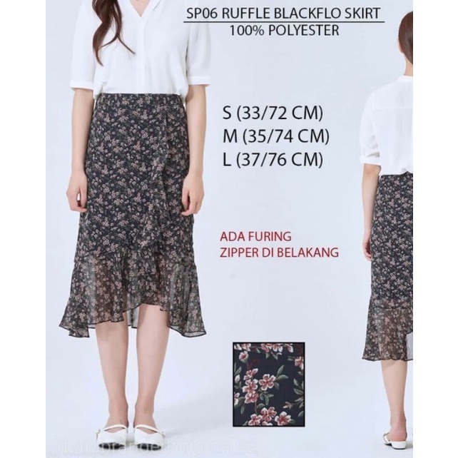 SPAO SP06 ruffle black flower skirt 100% Original baju branded termurah