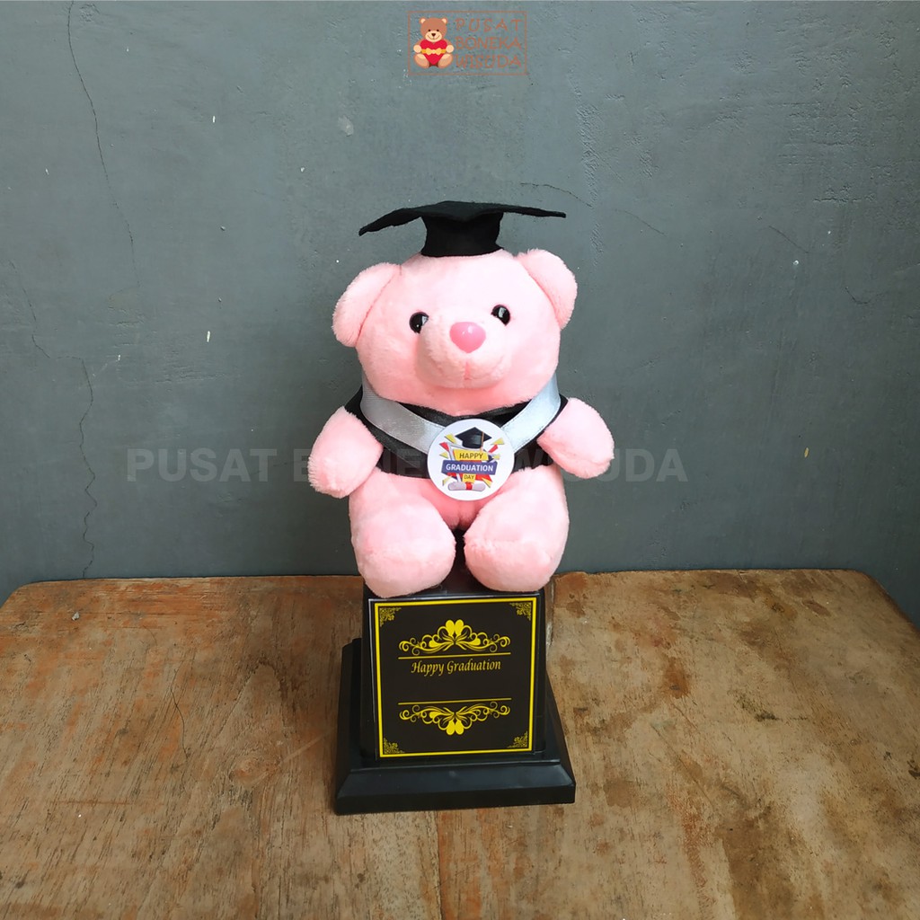 Piala Boneka Trophy Wisuda Kado Hadiah Graduation Toga Murah Pilbon Kecil Mini Paud Tk SD Teddy Bear