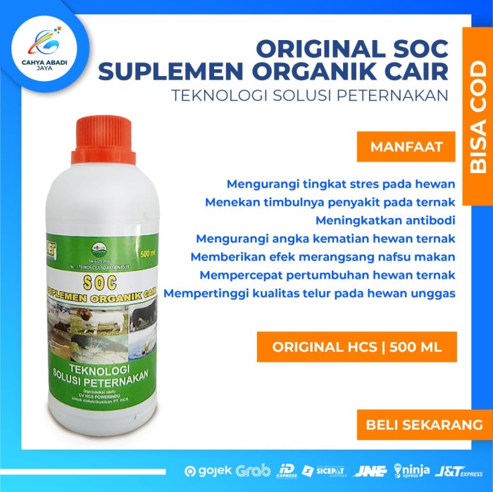 Soc (suplemen organik cair) khusus hewan produk hcs 500 ml