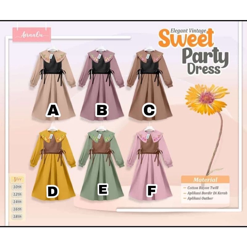 Pre Order ‼️ Dress Anak Perempuan || Gamis Anak Perempuan || Sweet Party Dress by Aeraaqu 10T - 18T