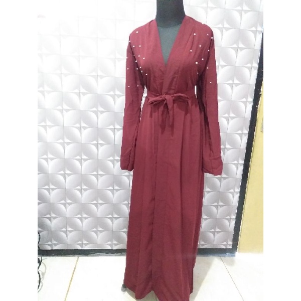 abaya wolfis merah maroon mutiara