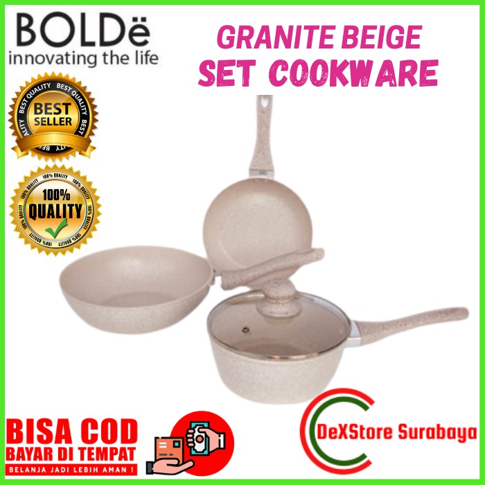 BOLDE Super Pan Granite Beige Panci cet keramik wajan penggorengan wajan alat masak bolde