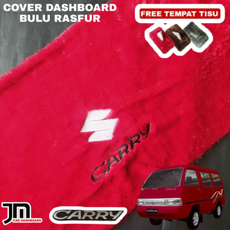 cover alas dasboard mobil bulu bordir 3D suzuki carry (free tempat tisu bulu)