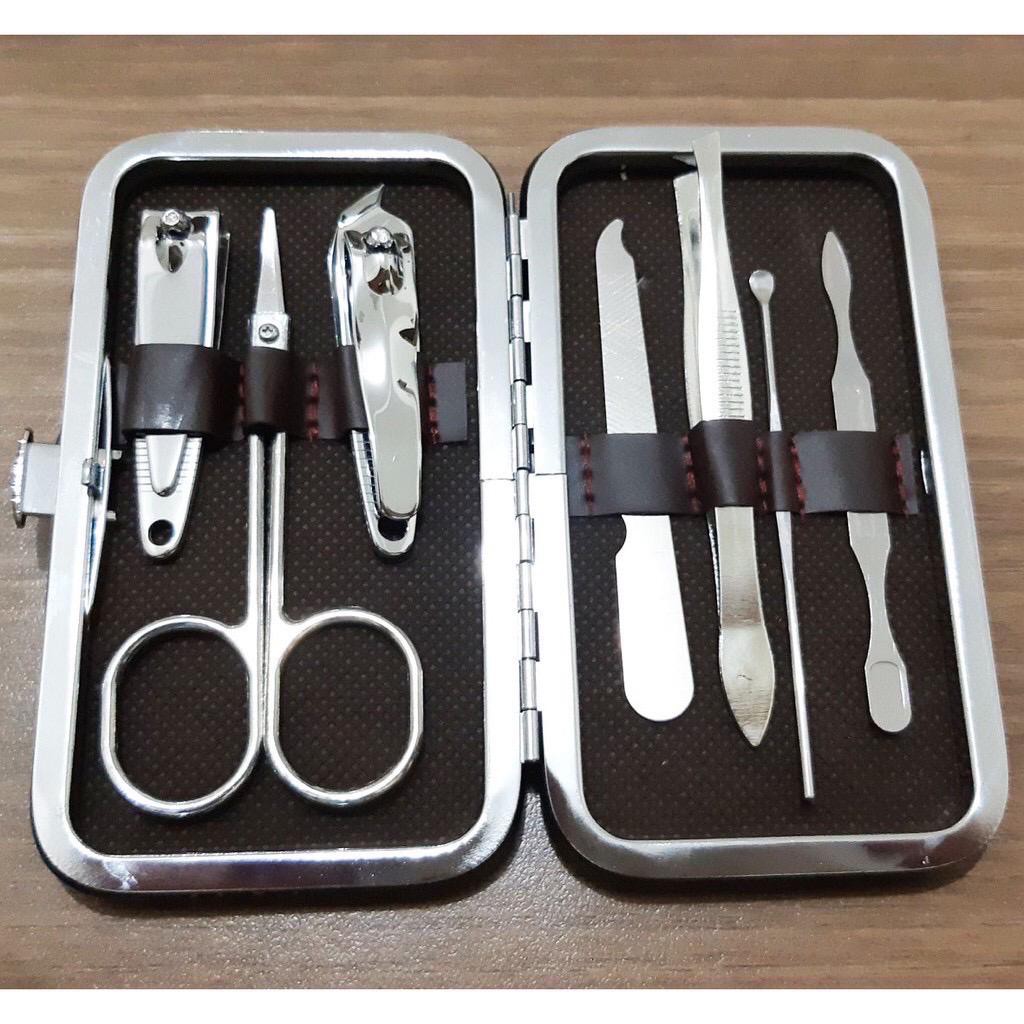 Manicure Pedicure Set COKLAT BATIK / KOTAK Pemotong kuku 7 in 1 - LPM Shop