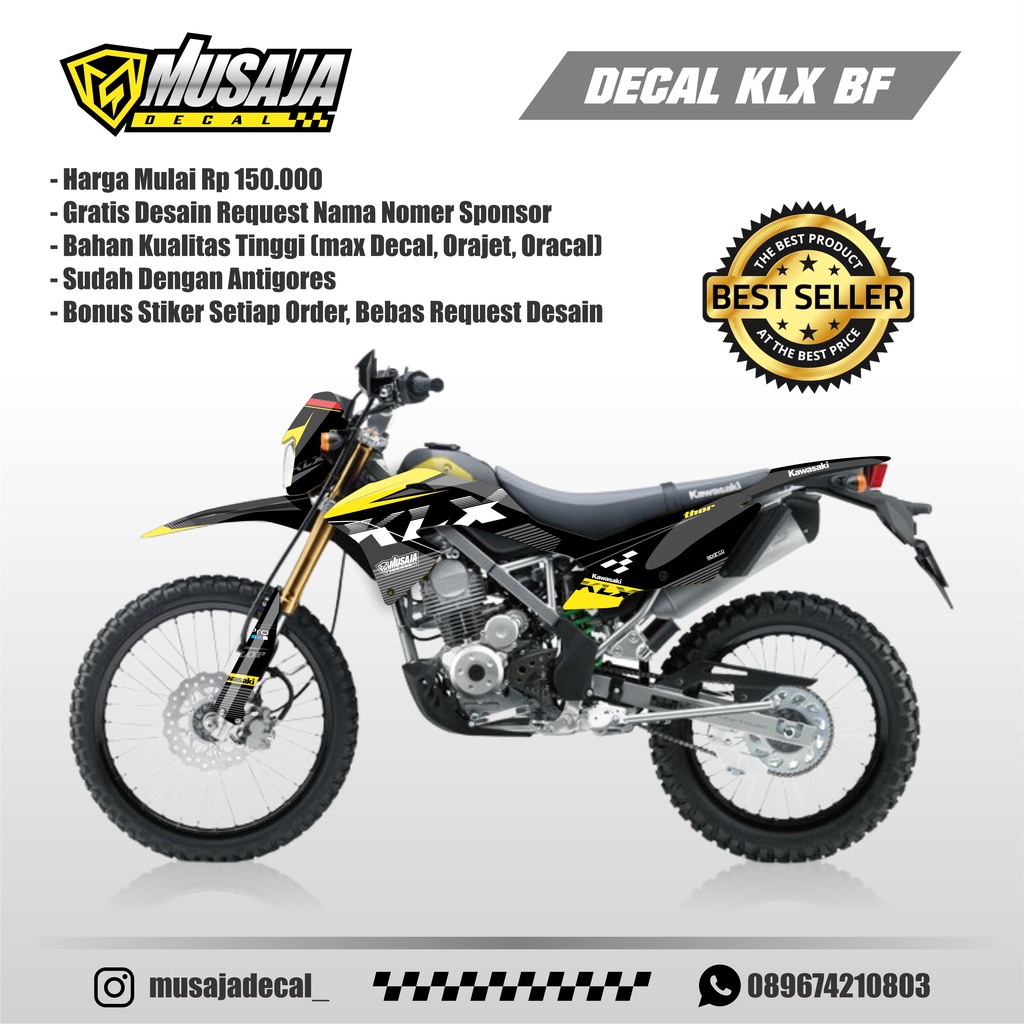 Decal KLX bf full body Hitam kuning - Decal stiker KLX 150 bf fullbody