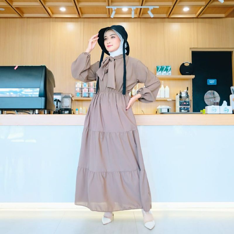 Gamis ruffle maxi dress - baju muslim wanita katun rayon