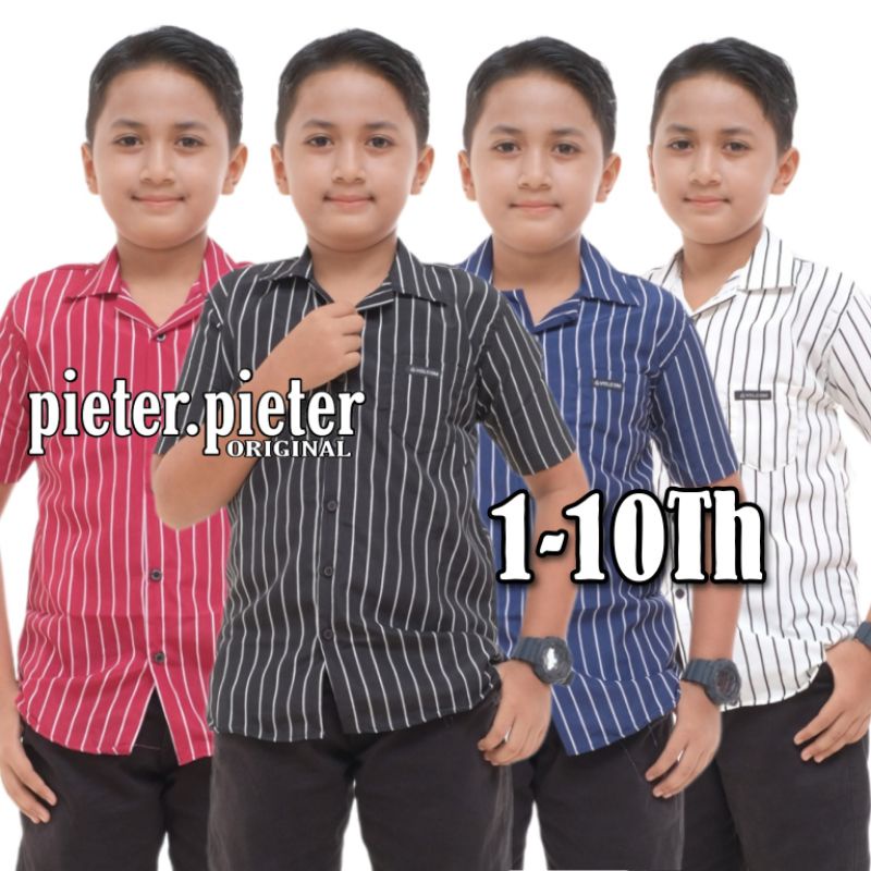 Kemeja Anak Motif Strip Salur Premium Usia 1-10th