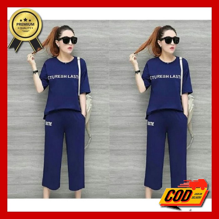 Baju Setelan Wanita Kaos Impor Korea Fashion Terbaru Kekinian - One Set Wanita Import Terbaru Setela