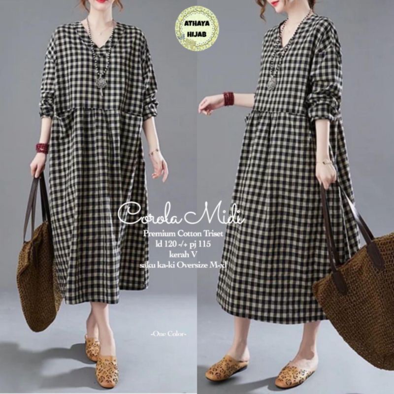 dress wanita kekinian Corola midi oversize katun triset import ori athaya