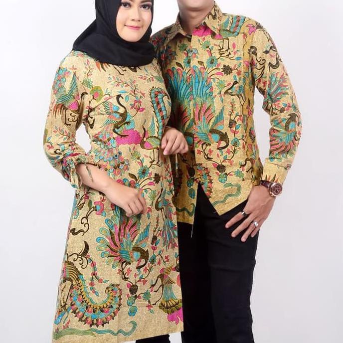 PRODUK READY... BATIK COUPLE ATASAN WANITA TUNIK DAN PRIA LENGAN PANJANG MERAK MOCCA MURAH