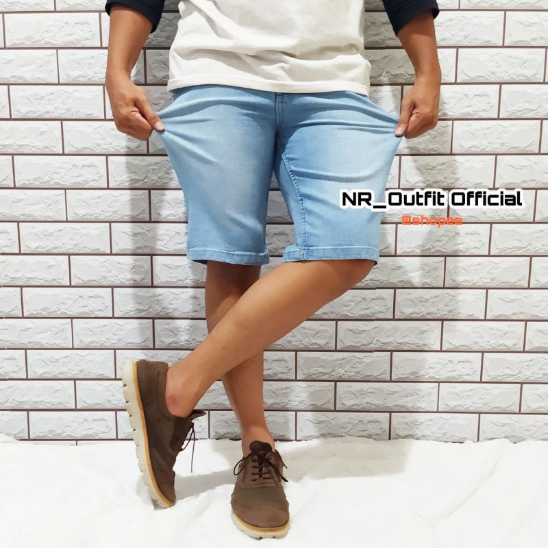 Celana Jeans Pendek Pria Skinny Cowok Casual Slim Fit Ice Blue NR_Outfit Official COD