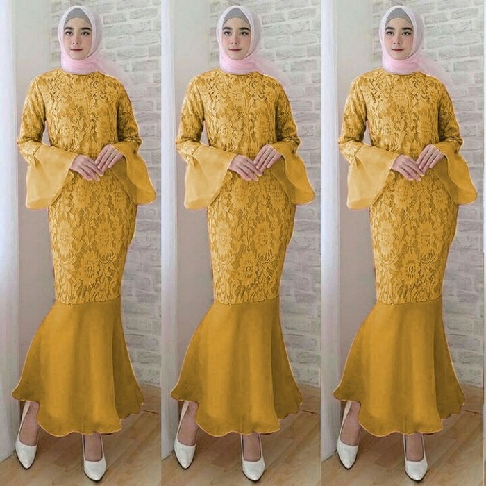 GAMIS SYARI PREMIUM-Maxi mermaid duyung mustard fashion wanita dres muslim