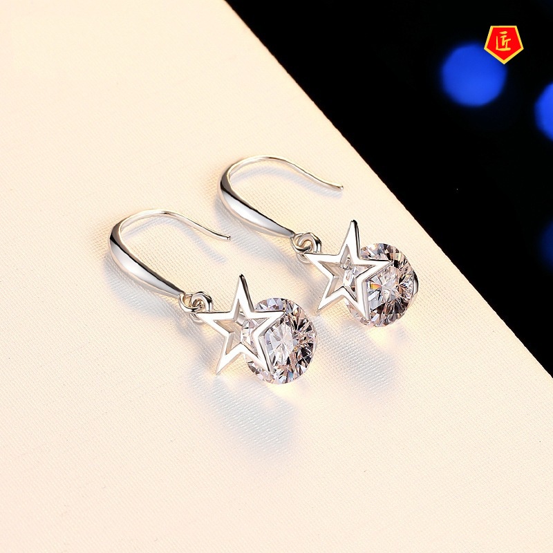 [Ready Stock]Women's Fashion Long Elegant Diamond Star Earrings