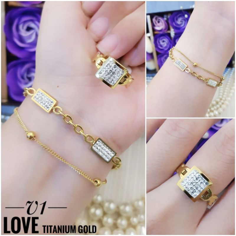 Titanium Gelang Dan Cincin Gold 0705n