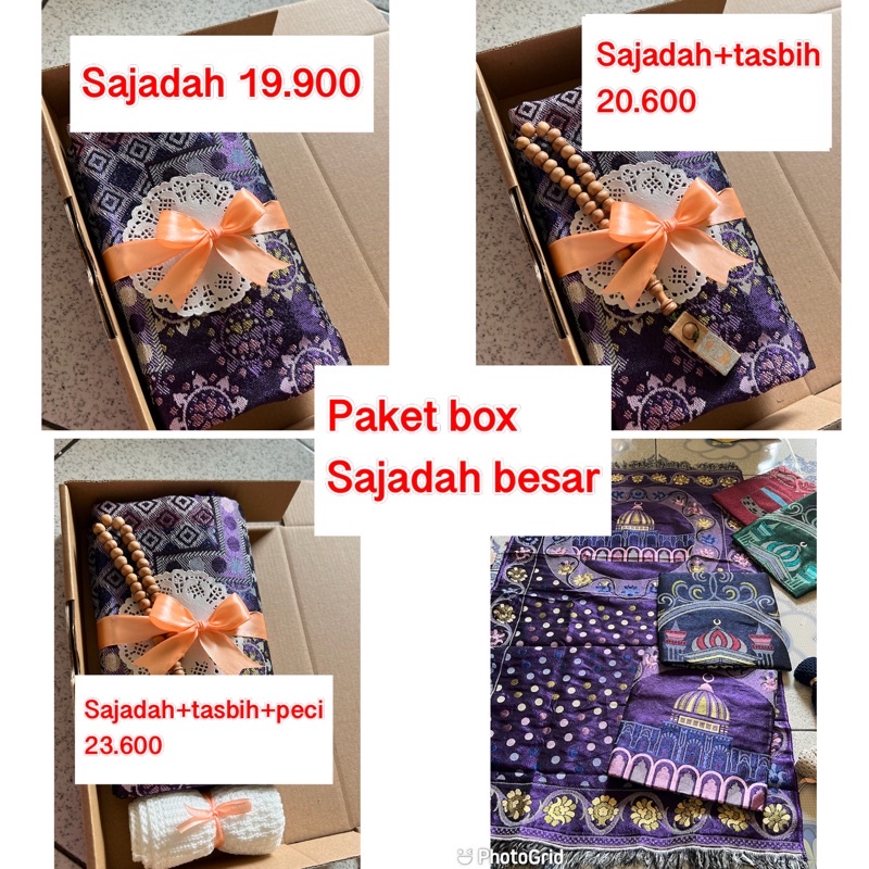 Jual Souvenir Sajadah Besar Tasbih Box Idul Fitri Tahlil Haul Pengajian